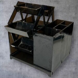 HTF VTG 1980s Black Lucite Desk Organizer Rotating Tier‎ Trays & Compartments
